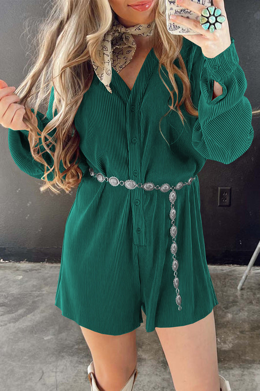 Cute Solid-Color Ribbed Textured Romper with Button-Up Closure