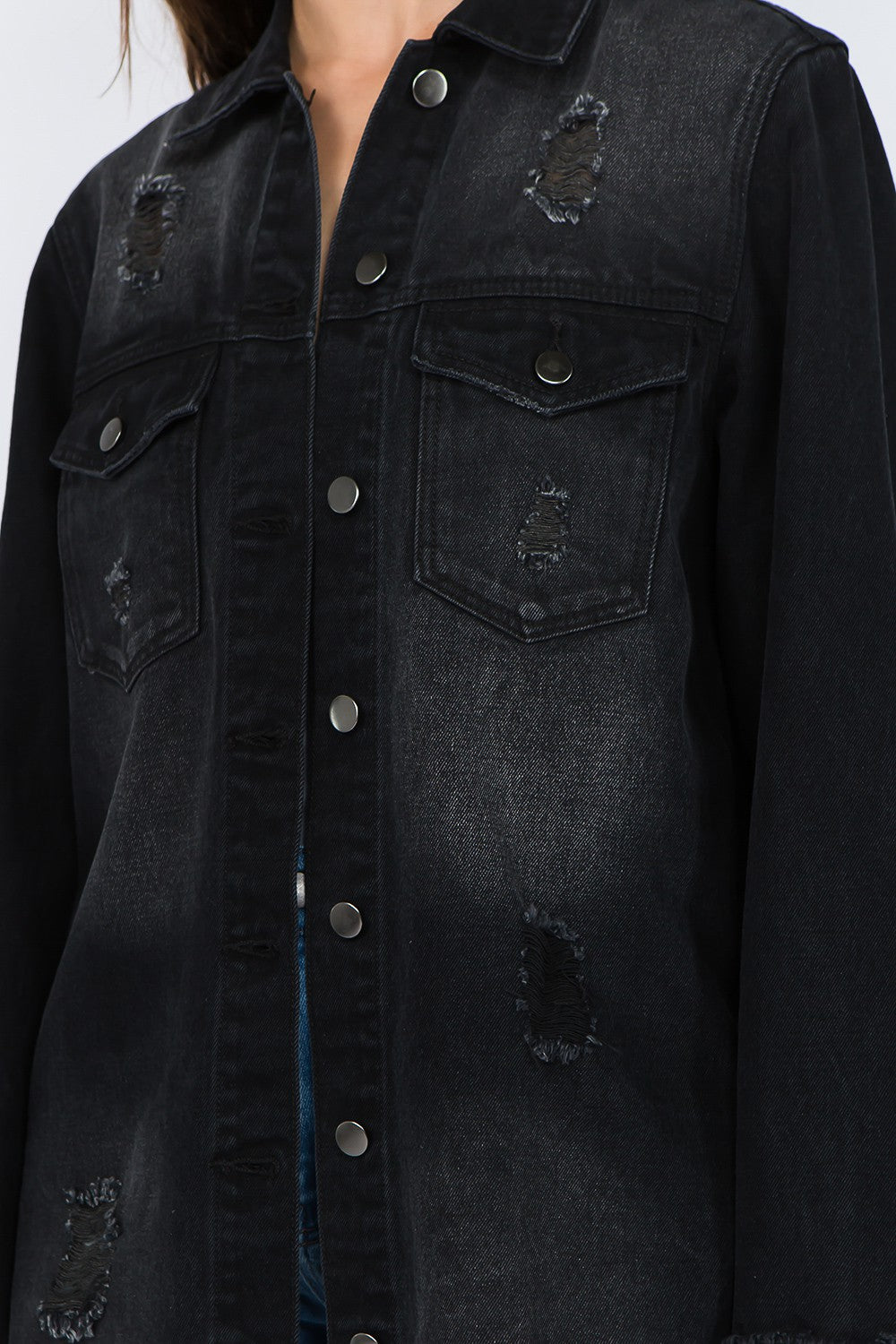 Trendy Distressed Frayed Hem Denim Jacket for Effortlessly Cool Style