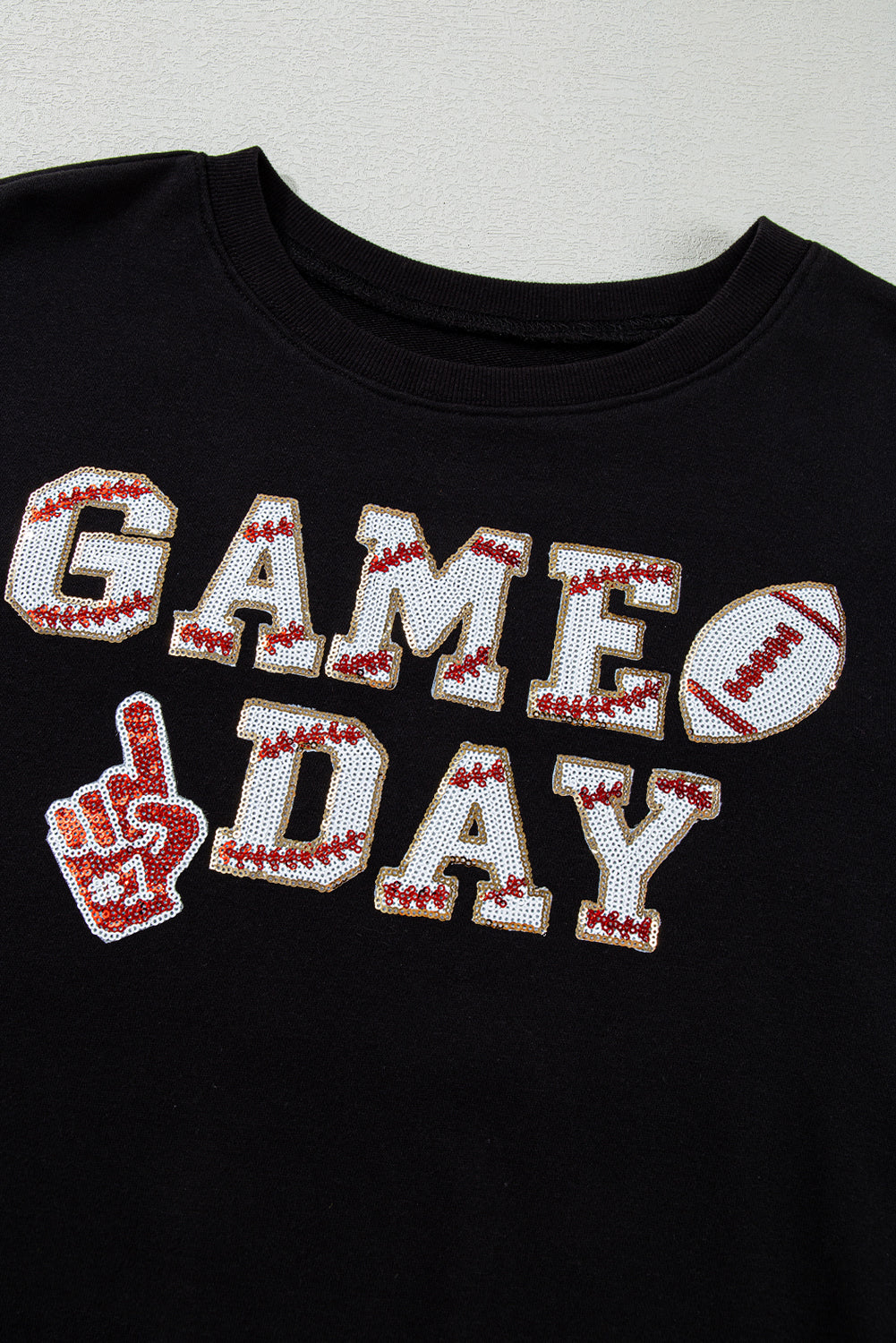 "GAME DAY" Cropped Sweatshirt with Sequins & Tassels