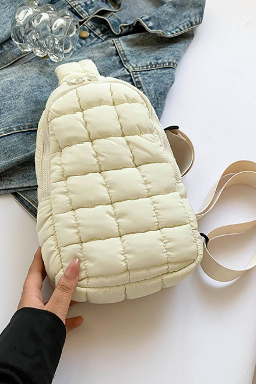 Olive Green Quilted Crossbody Bag