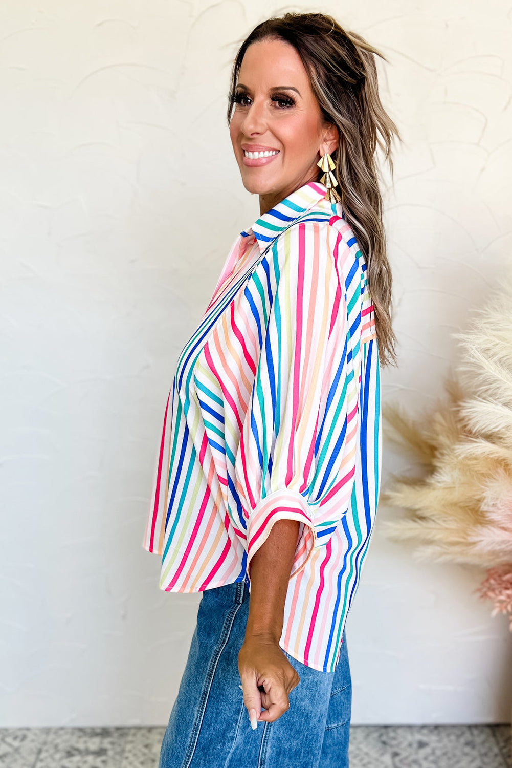 Pink Stripe Button Up Casual Shirt