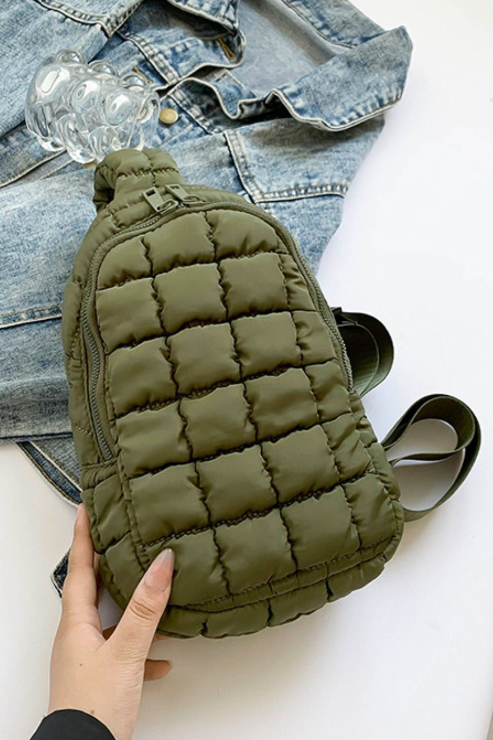 Olive Green Quilted Crossbody Bag
