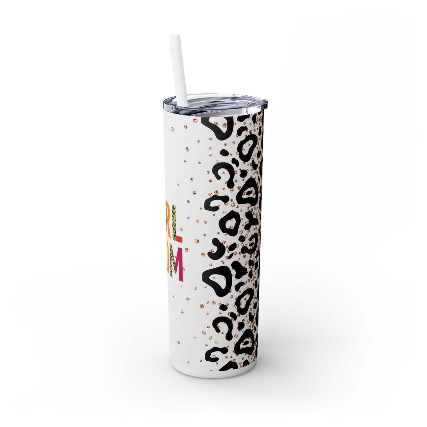 Girl Mom 20 oz Tumbler – Leopard Print & Glitter Design with Straw