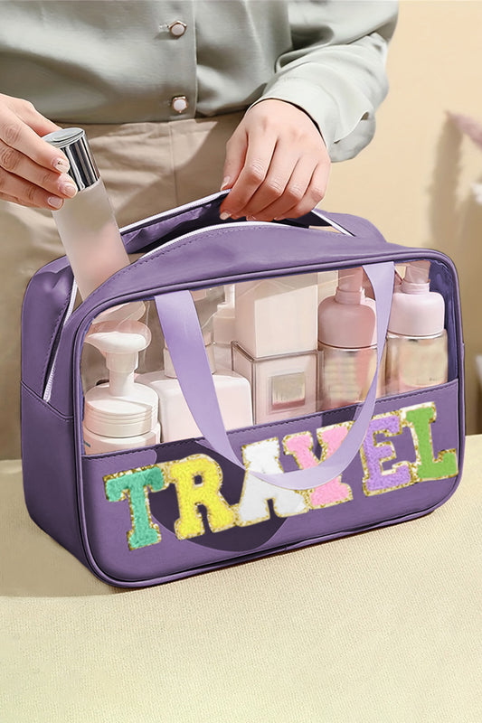 Purple TRAVEL Letter Clear Makeup Bag