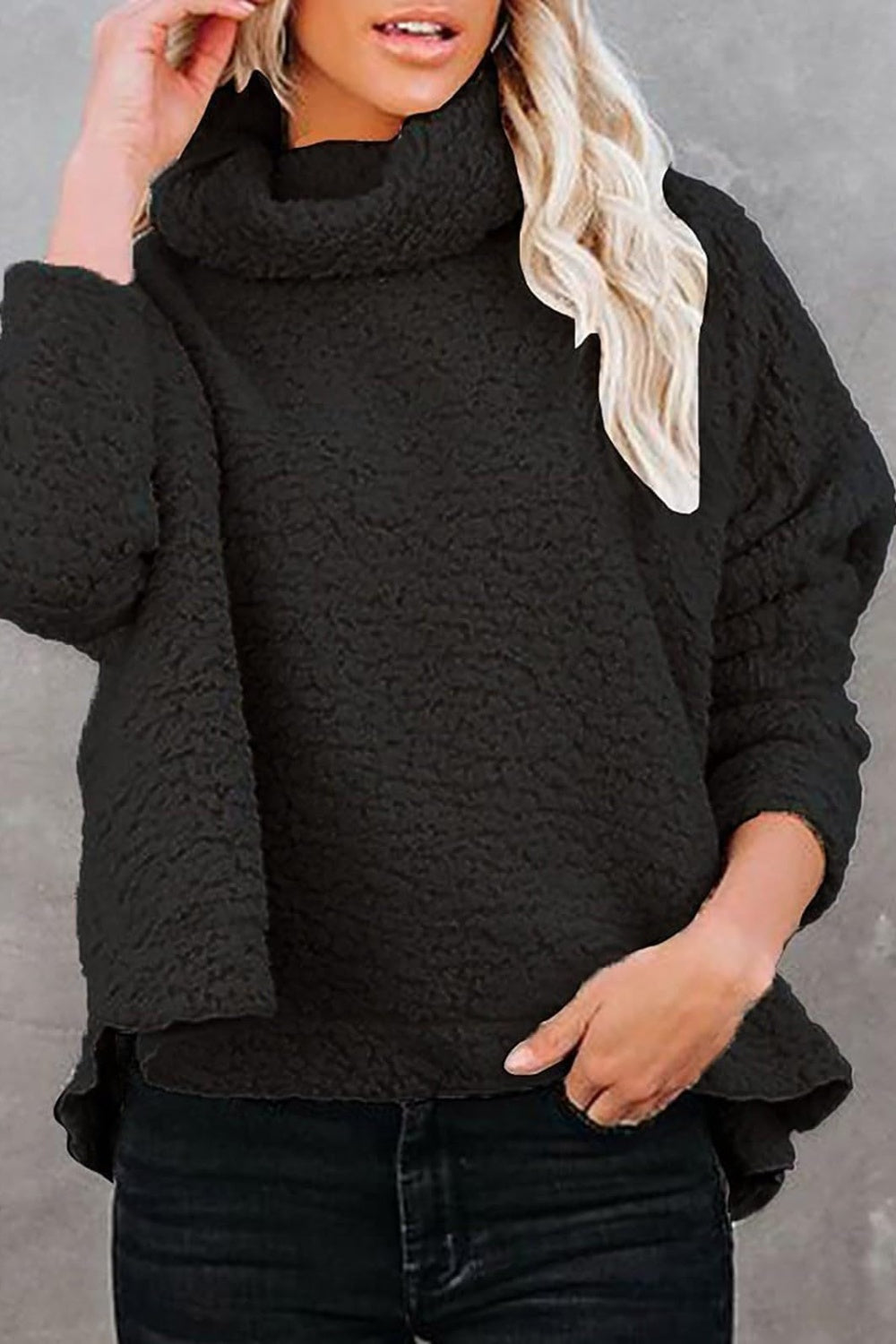 Cozy Caramel Fuzzy Turtleneck Sweatshirt
