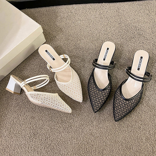 Sheer Point Toe Block Heel Sandals