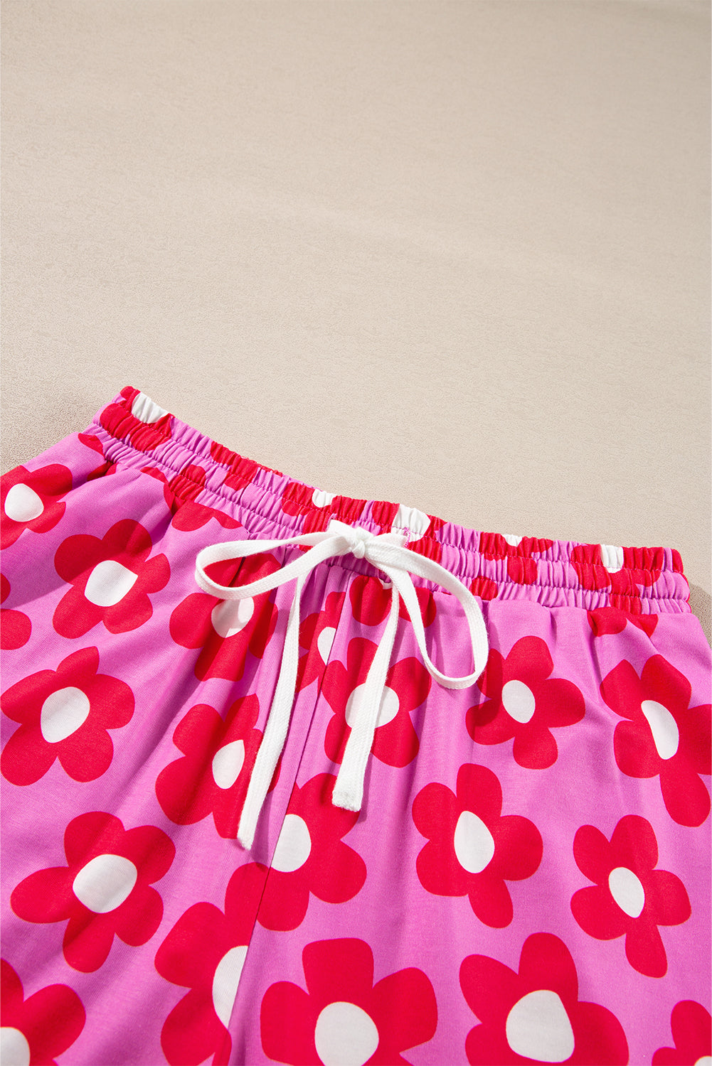 Pink Floral Print Long Sleeve Shirt Shorts Pajamas Set