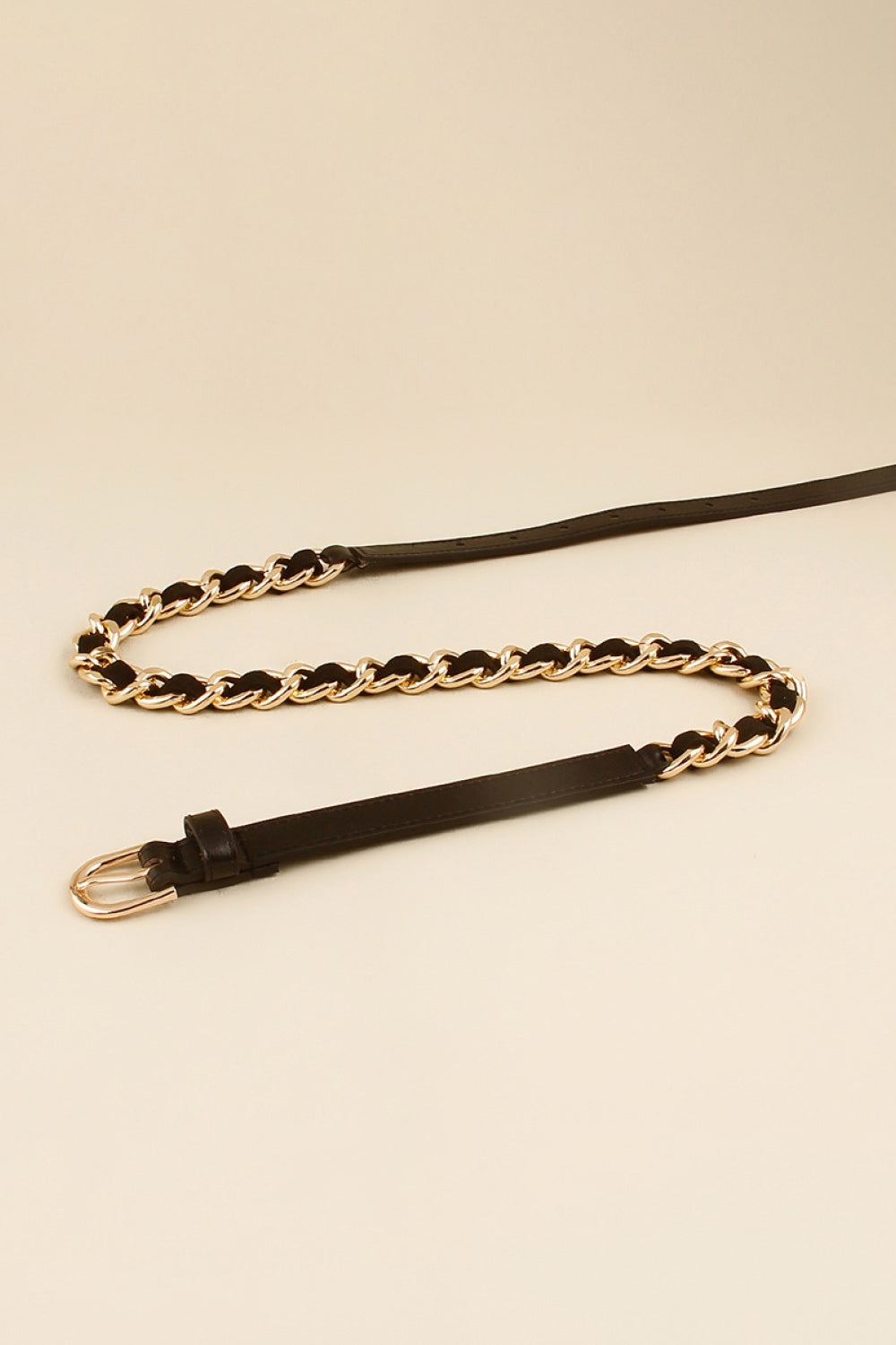 Black and Gold Chain Skinny Belt
