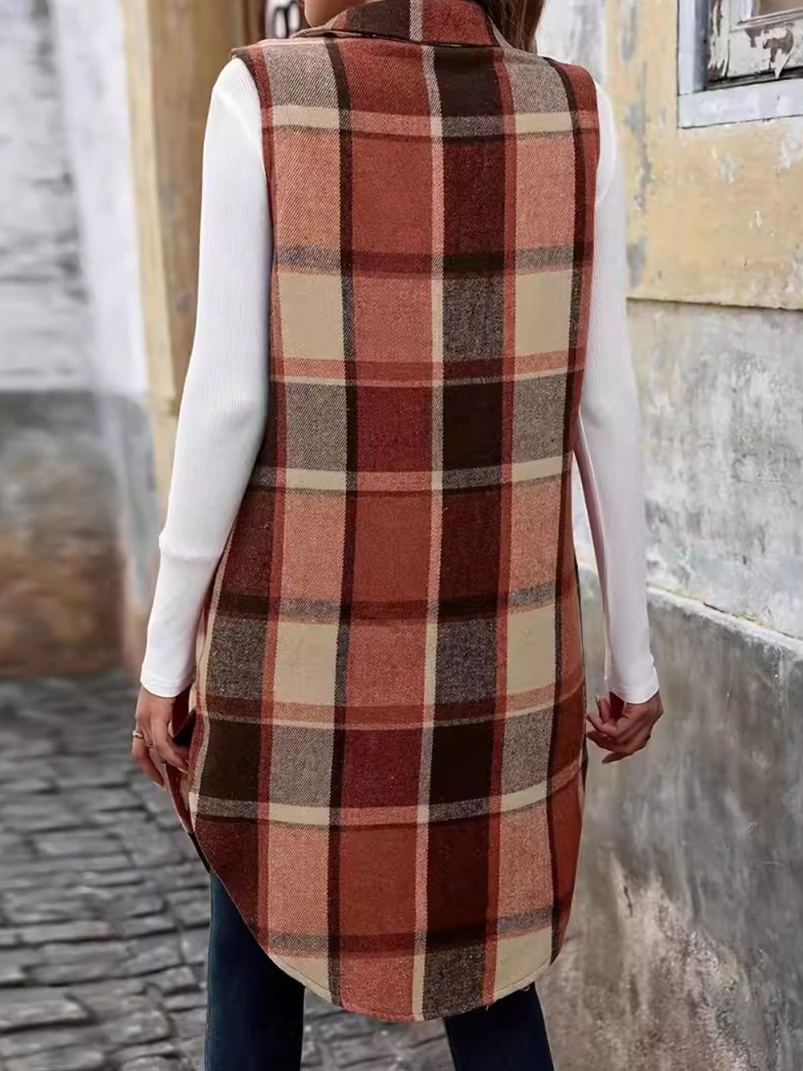 Trendy Plaid Button Up Vest Coat for Stylish Layering