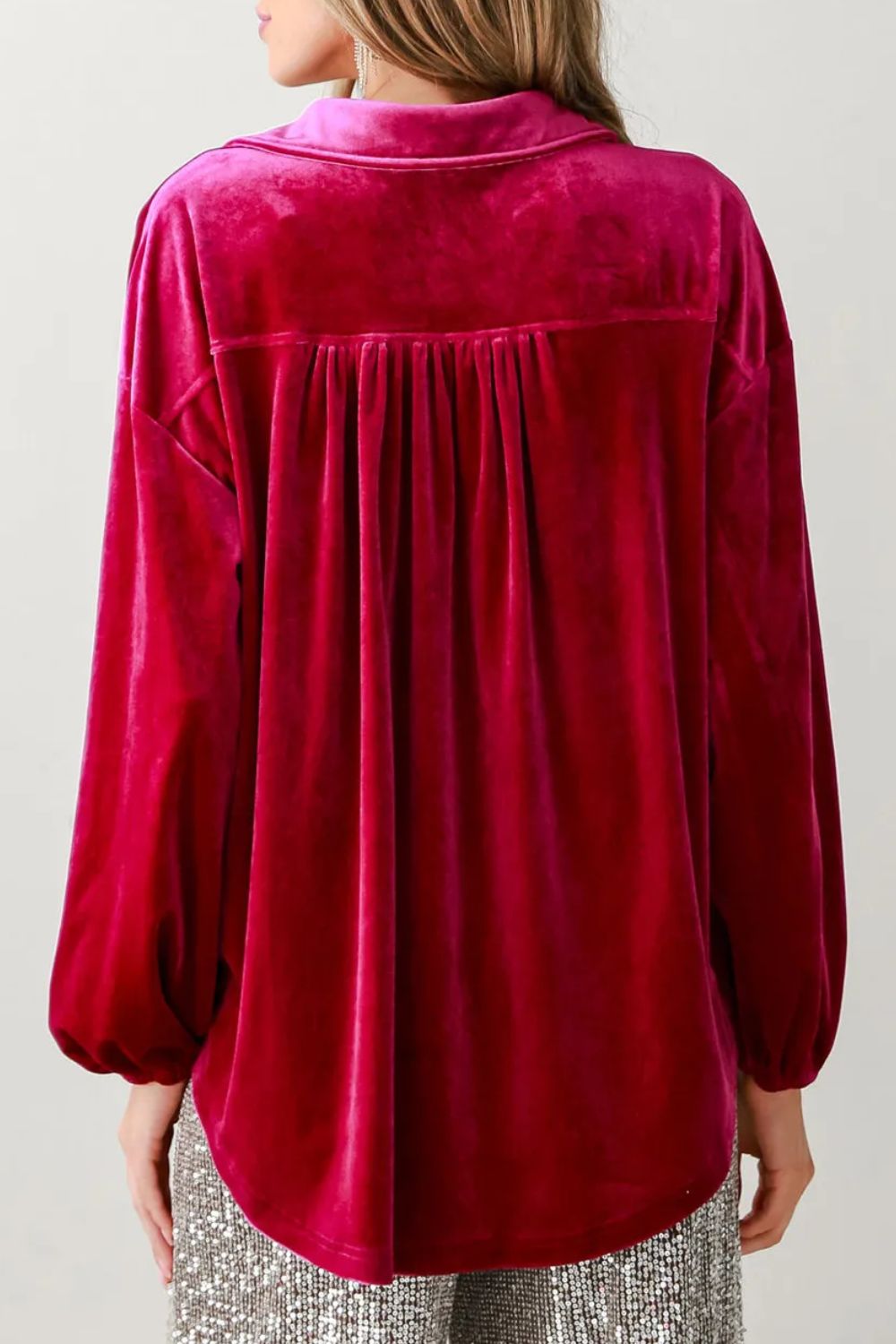 Velvet Pocketed Collared Blouse