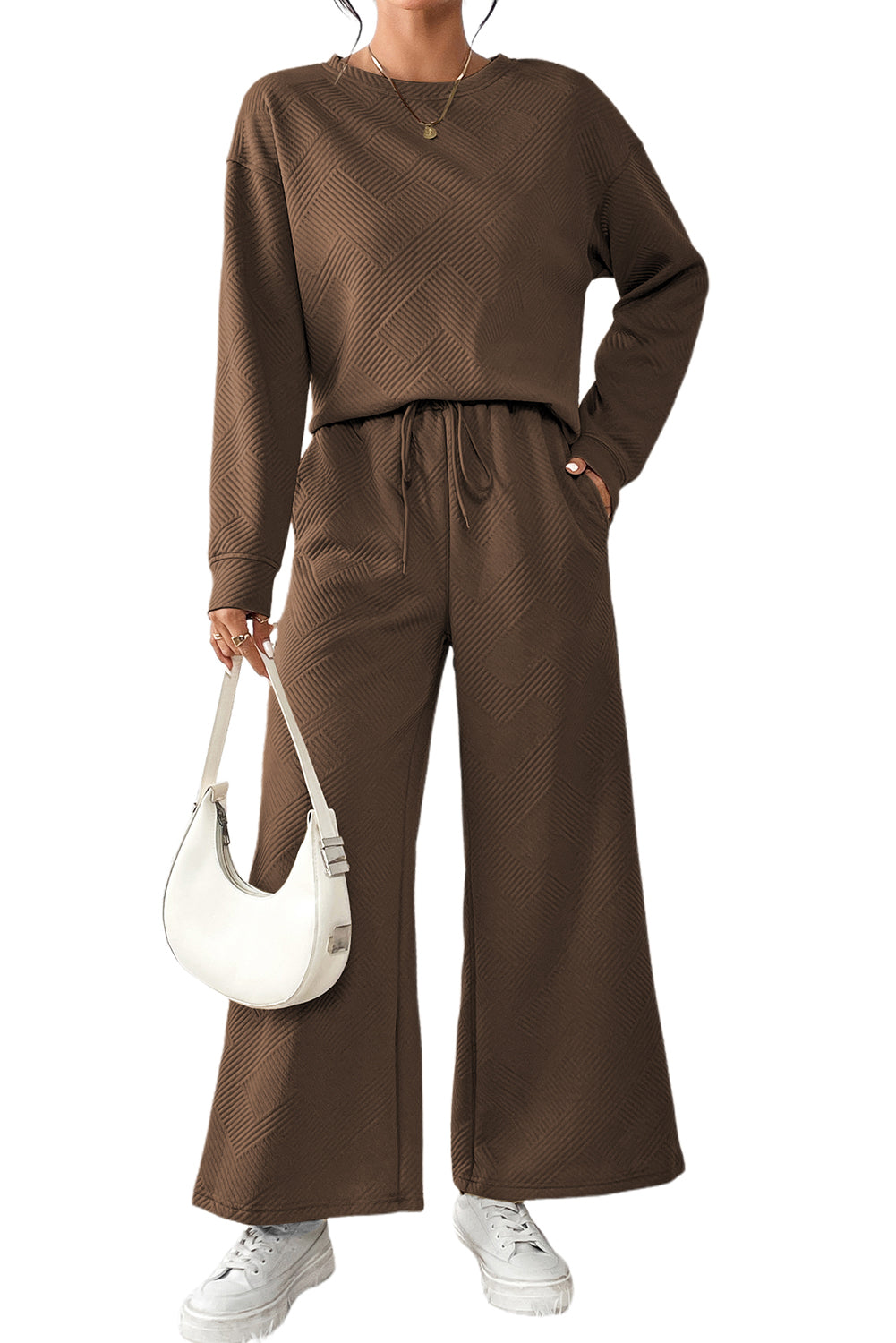 Textured Loose Slouchy Long Sleeve Top and Pants Set