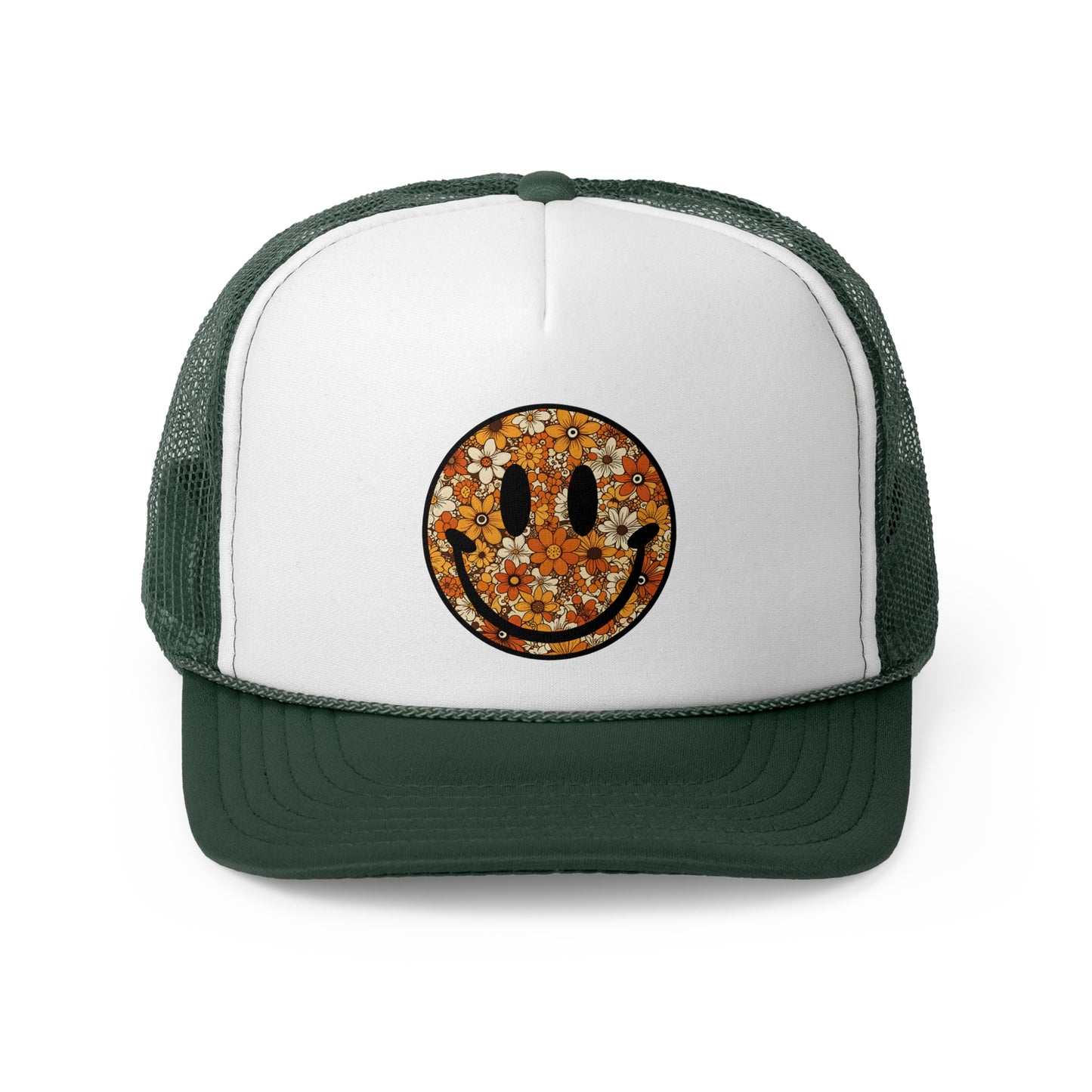 Floral Print Smily Trucker Caps