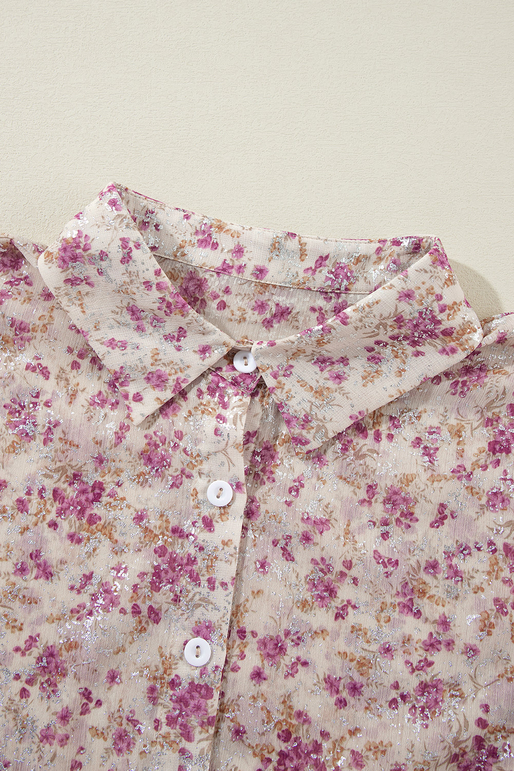 Pink Floral Bishop Sleeve Collared Blouse