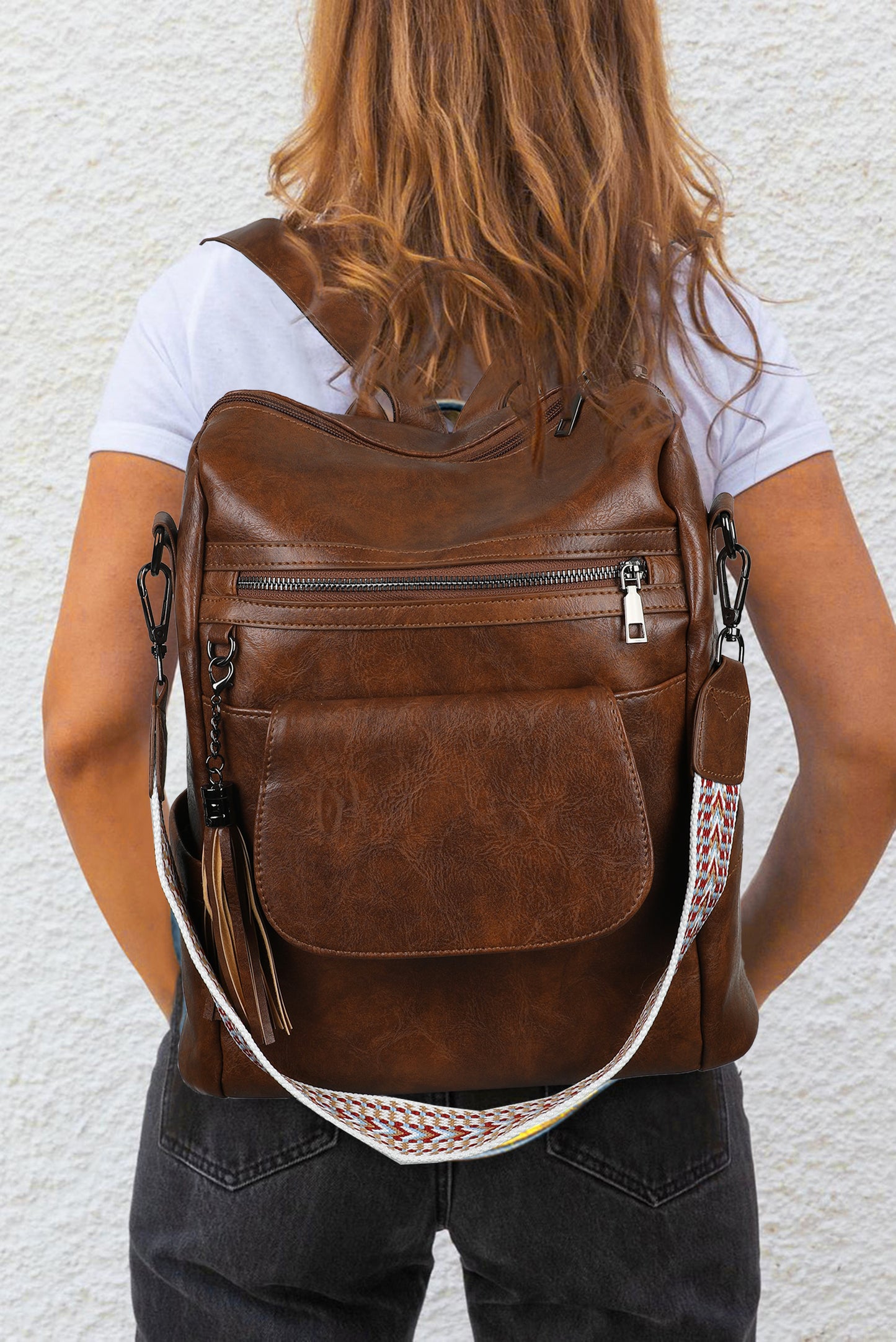 Dark Brown Tassel Retro Backpack