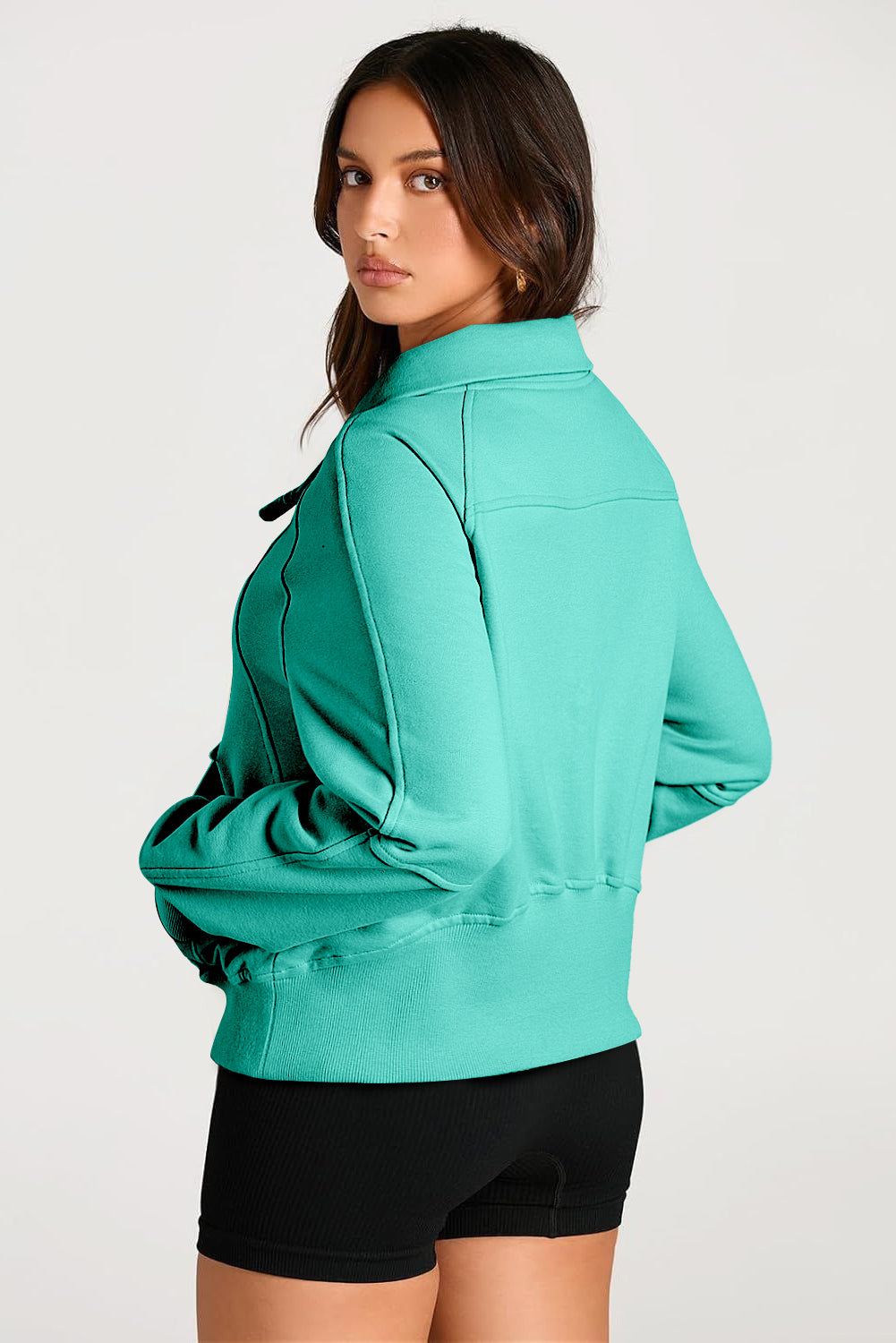Versatile Stand Neck Quarter Zip Pullover with Kangaroo Pocket