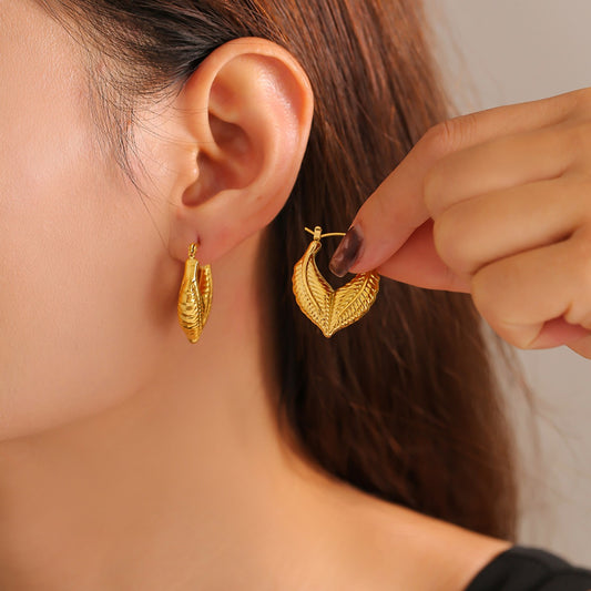 Titanium Steel Gold Leaf Shape Earrings