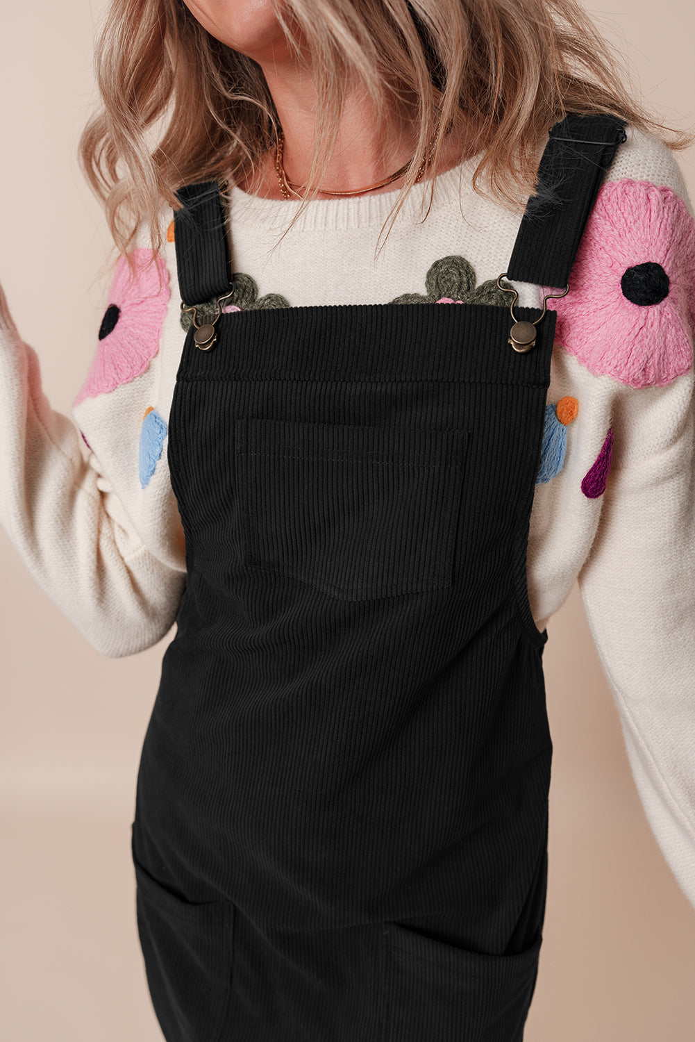 Front Pocket Sleeveless Corduroy Overall Dress