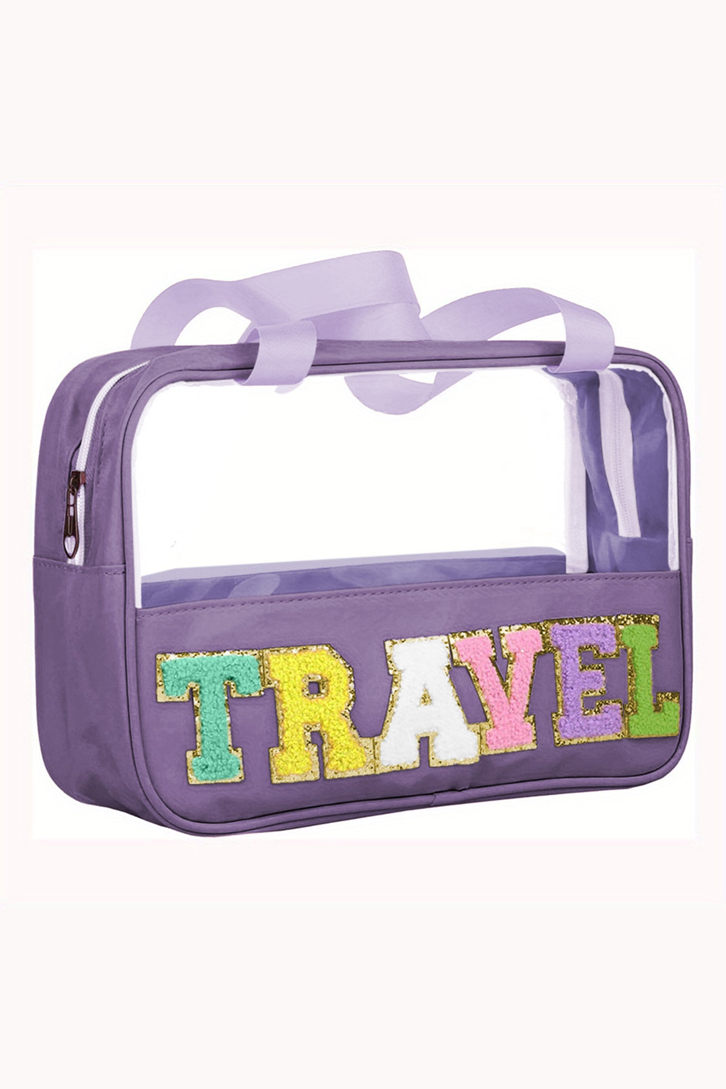 Purple TRAVEL Letter Clear Makeup Bag