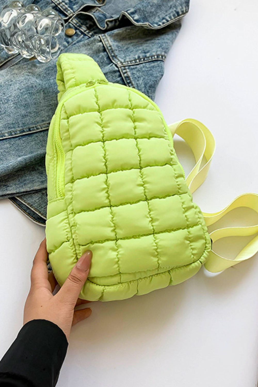 Olive Green Quilted Crossbody Bag
