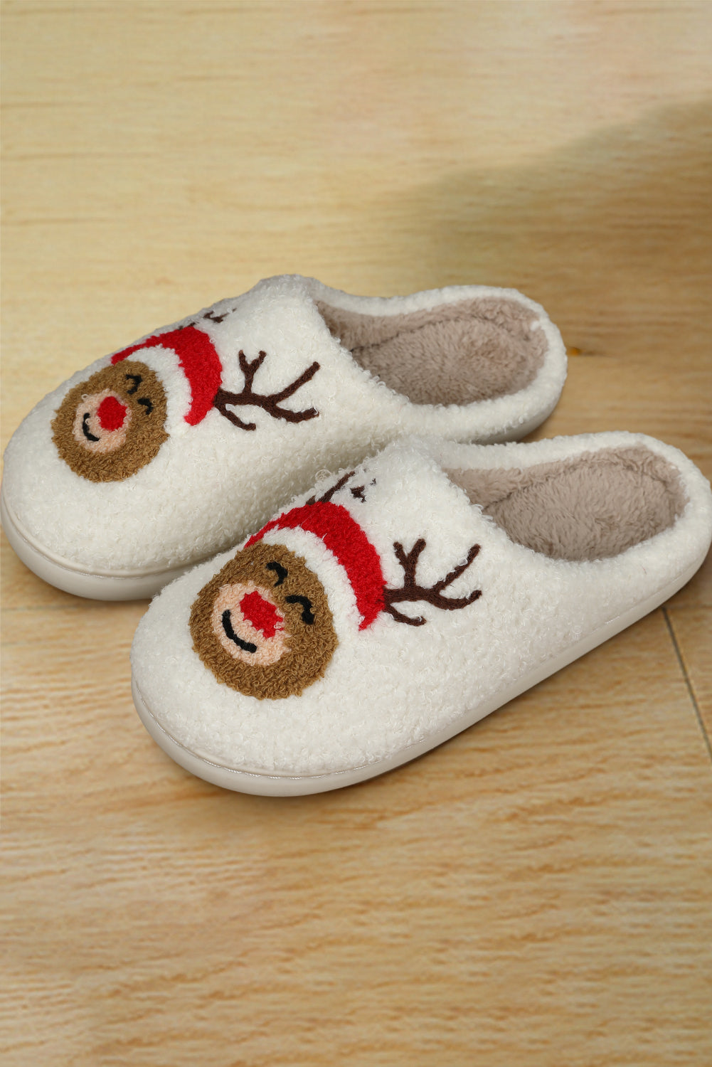 White Christmas Deer Plush Slippers