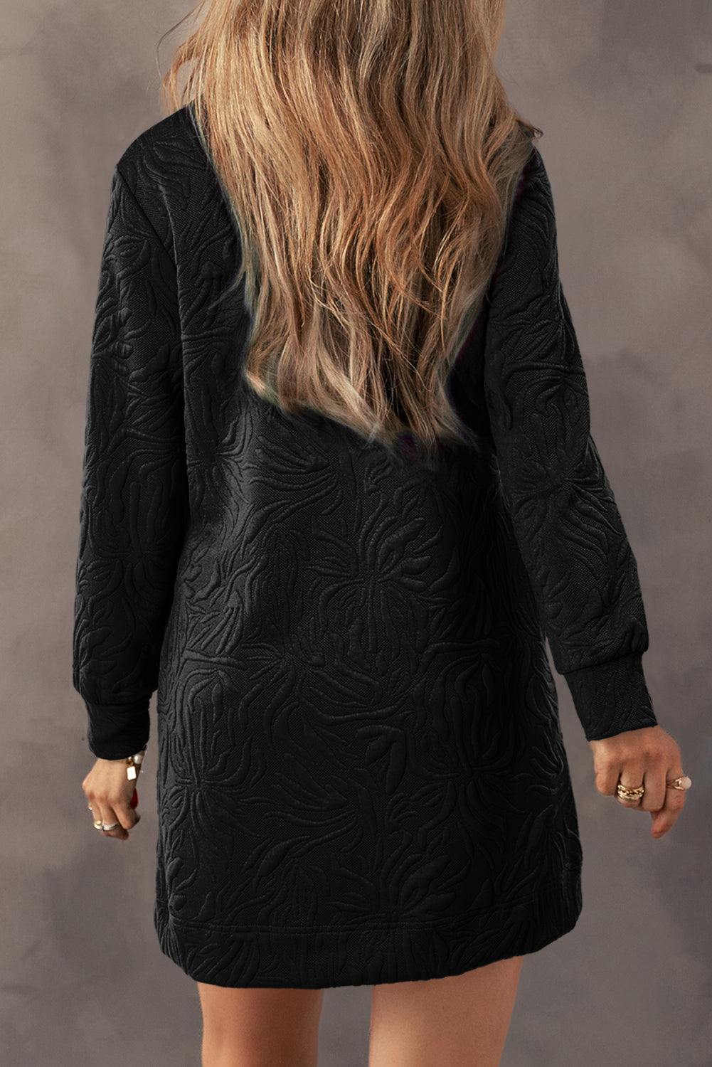 Rose Red Jacquard Textured Quarter Zipper Shift Mini Dress