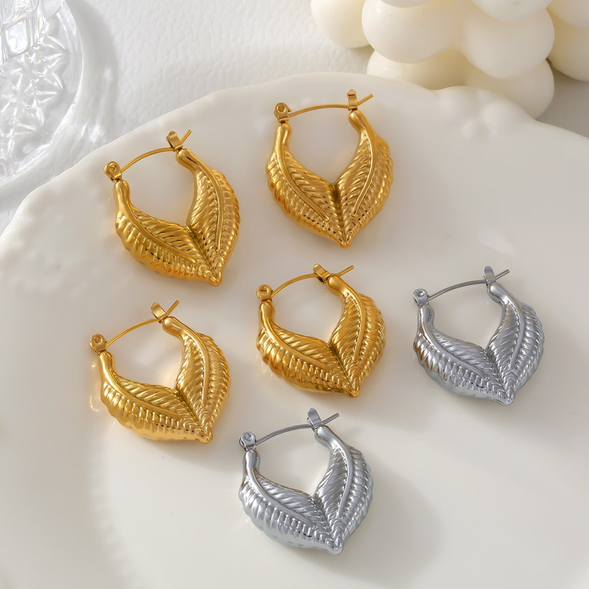 Titanium Steel Gold Leaf Shape Earrings