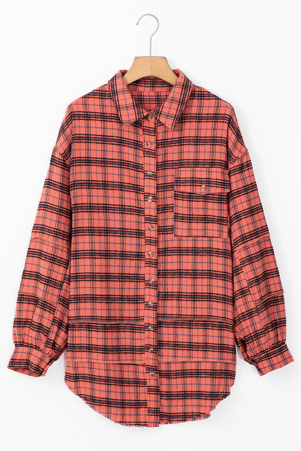 Plaid Long Sleeve Side Distressed Shirt