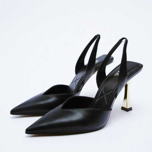 Leather Point Toe Stiletto Heel Pumps