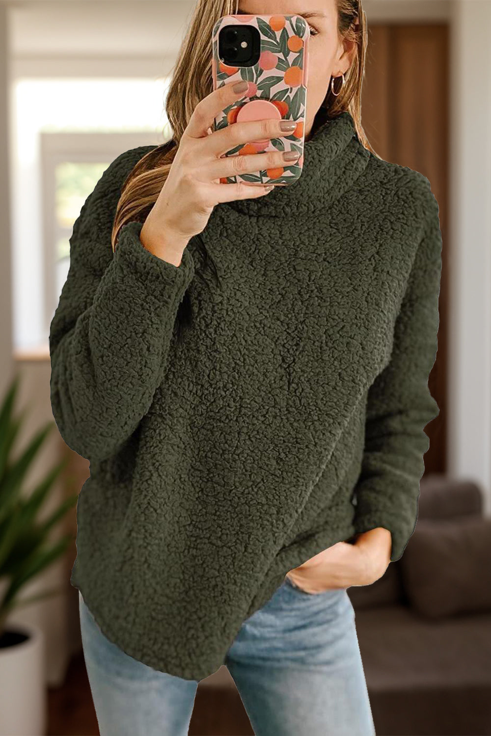 Cozy Caramel Fuzzy Turtleneck Sweatshirt