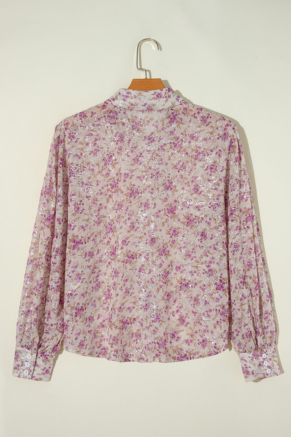 Pink Floral Bishop Sleeve Collared Blouse