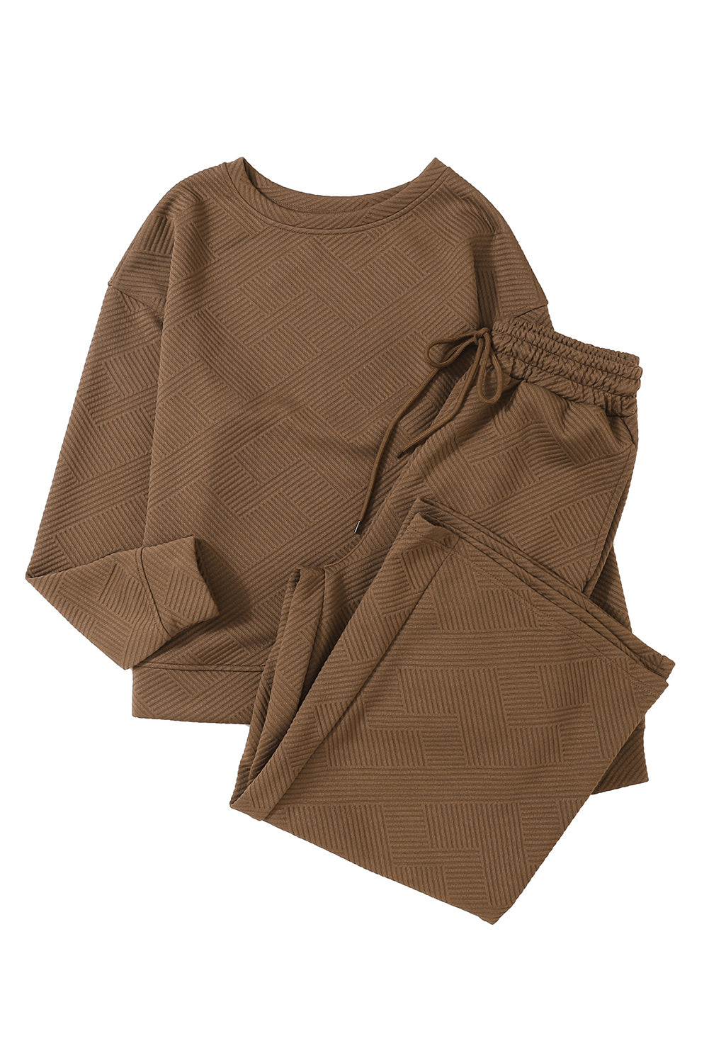 Textured Loose Slouchy Long Sleeve Top and Pants Set