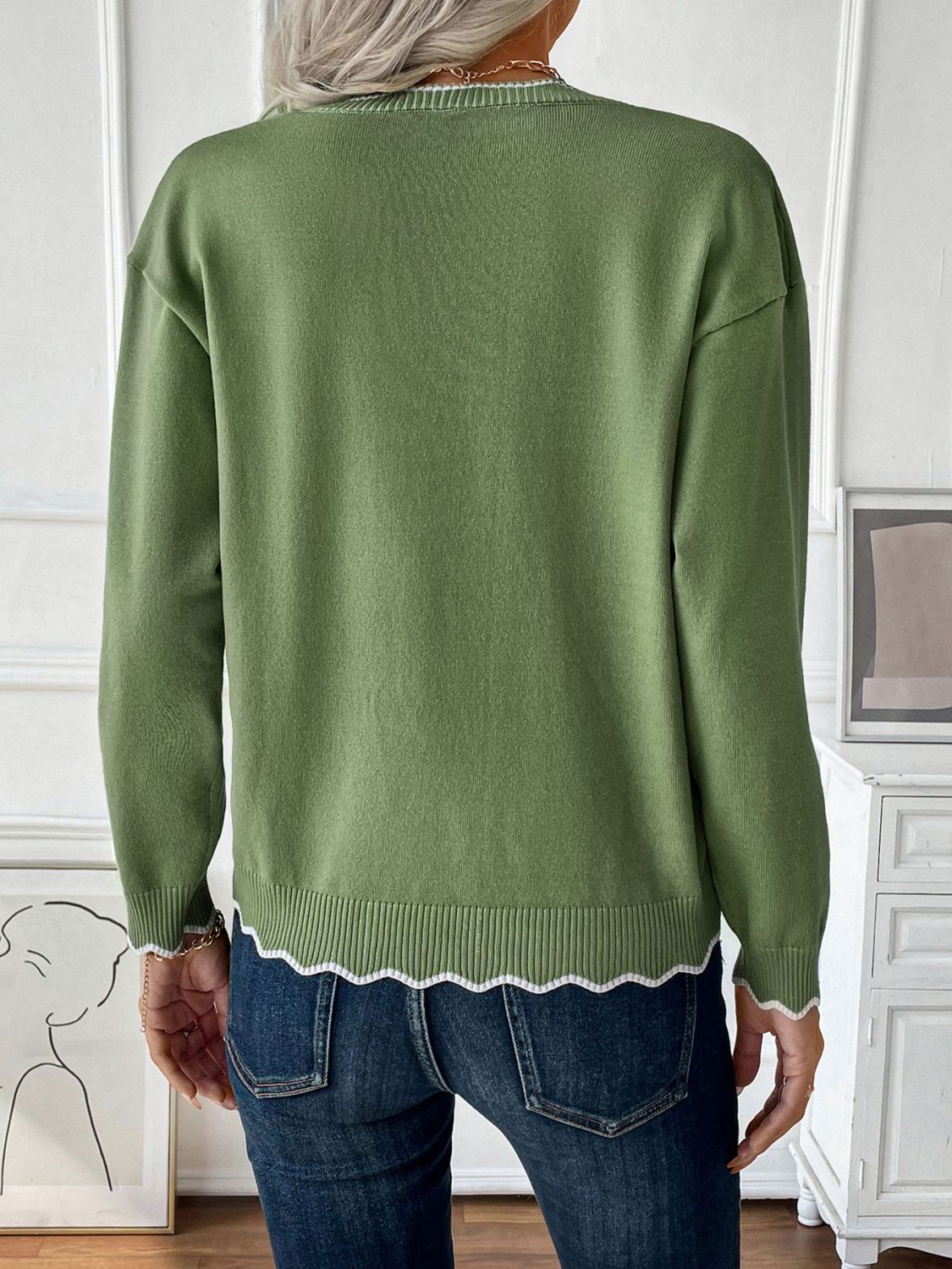 Lime Quarter Zip Long Sleeve Knit Top