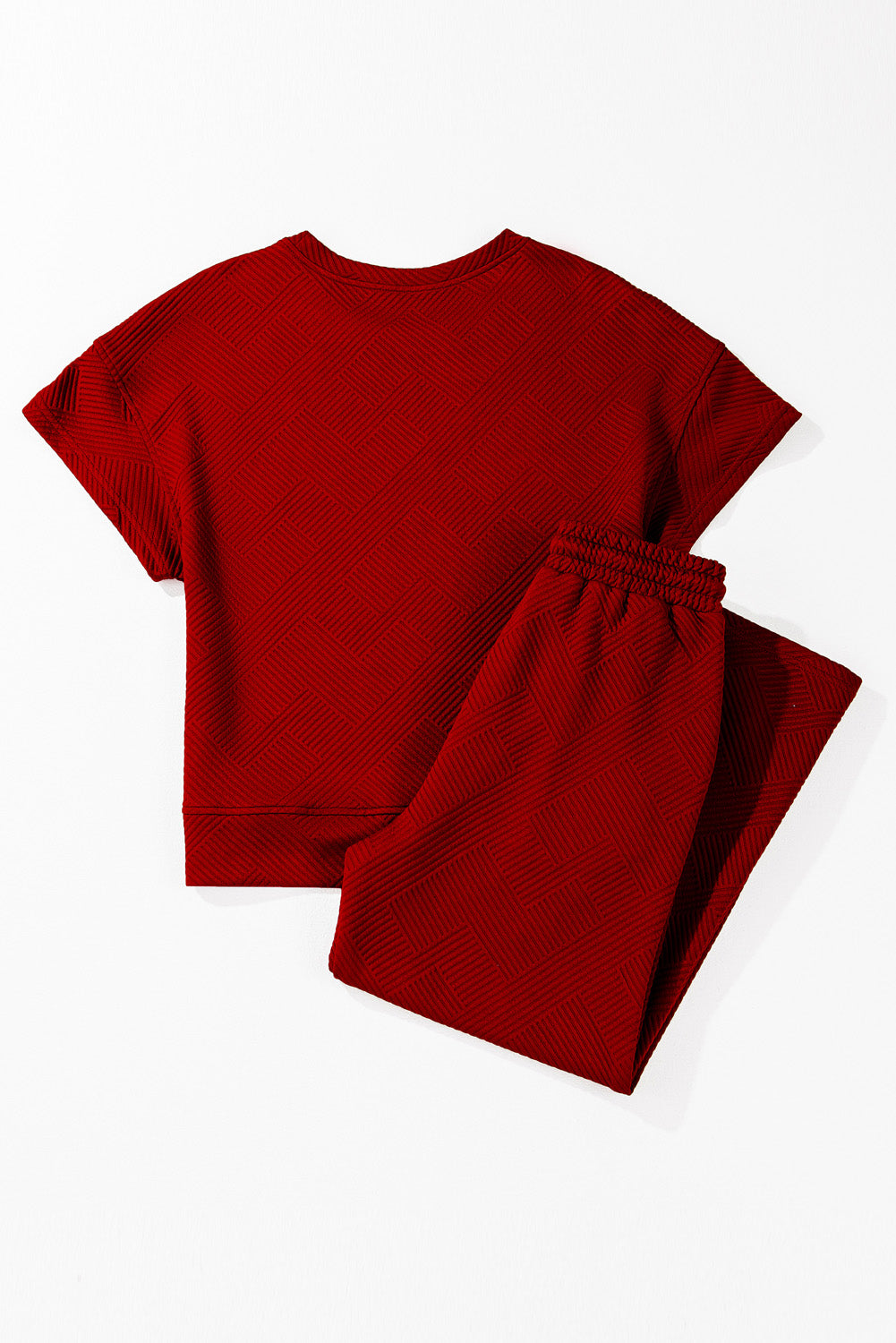 Textured Loose Fit T Shirt and Drawstring Pants Set