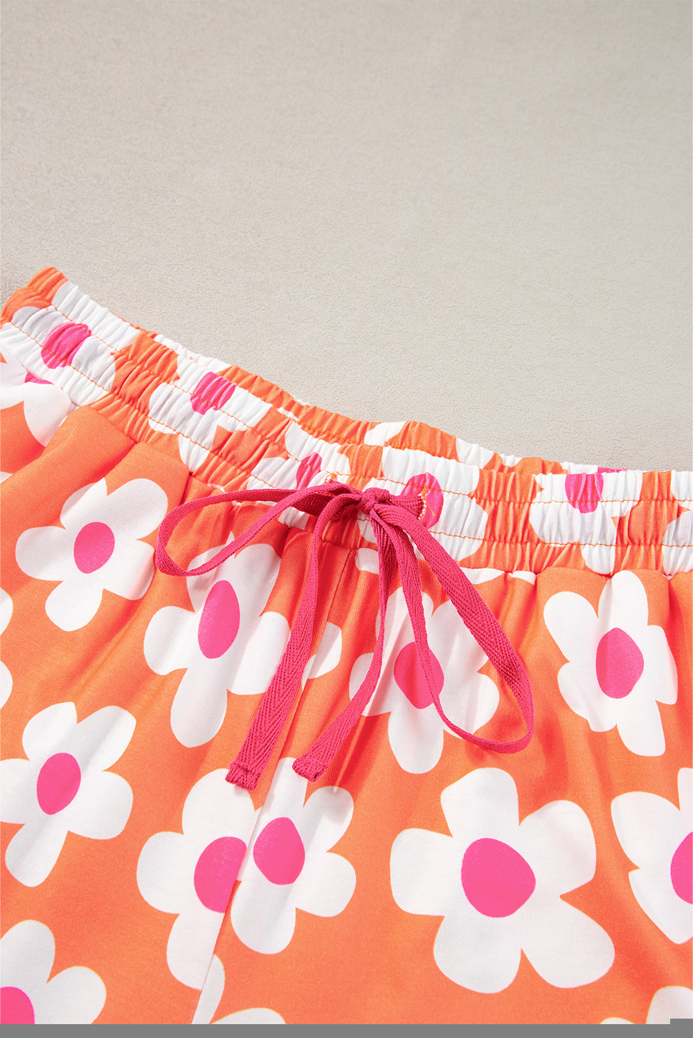 Orange Floral Print Short Sleeve Shirt Pajamas Set
