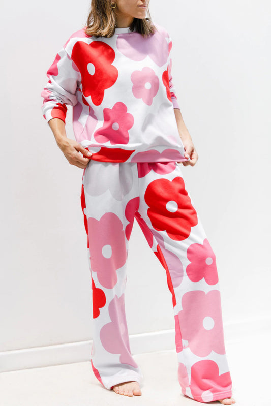 Elegant White Floral Print Lounge Set