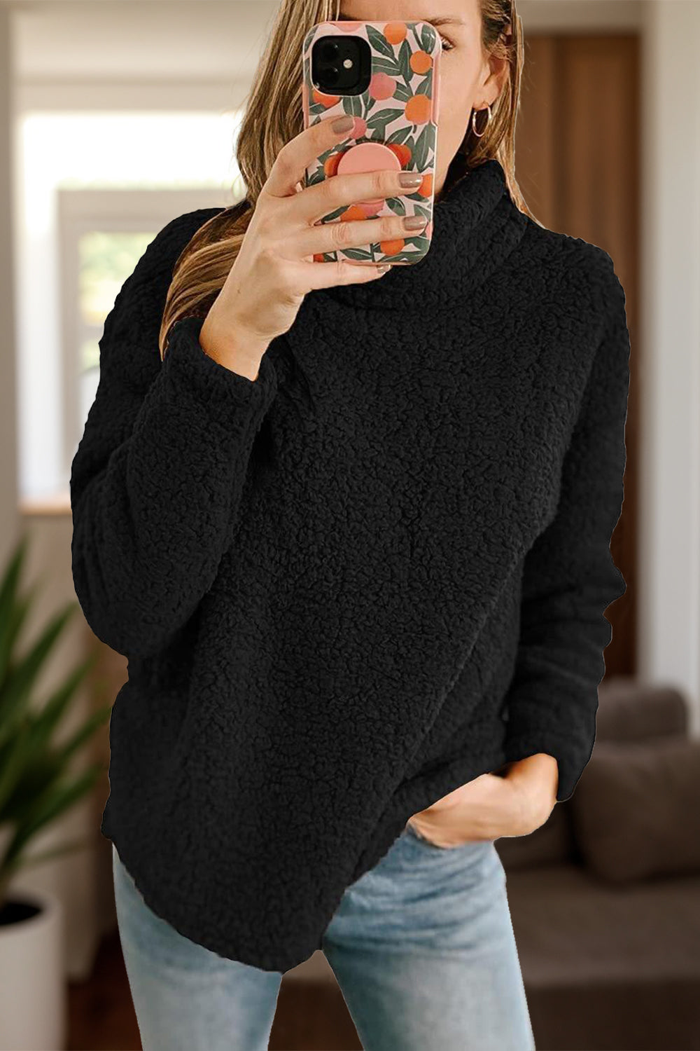 Cozy Caramel Fuzzy Turtleneck Sweatshirt