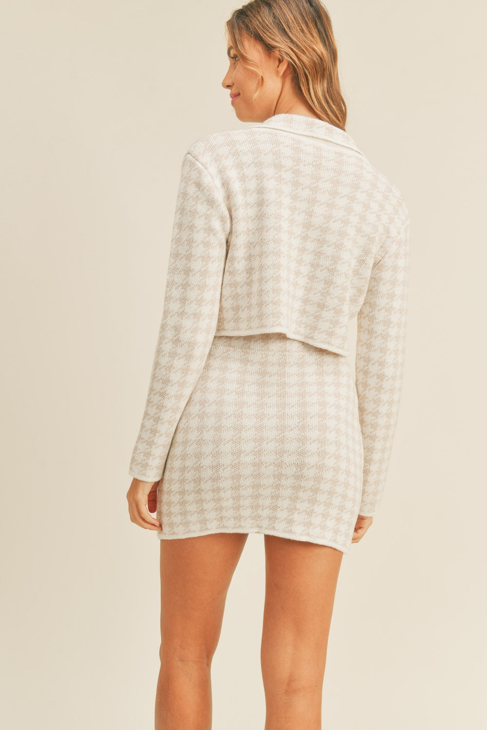 MABLE Houndstooth Cropped Knit Mini Skirt Set
