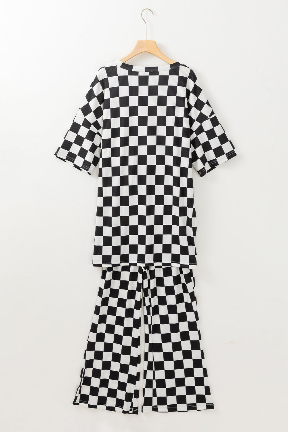 Checkered Half Sleeve Top and Flared Crop Pants Set