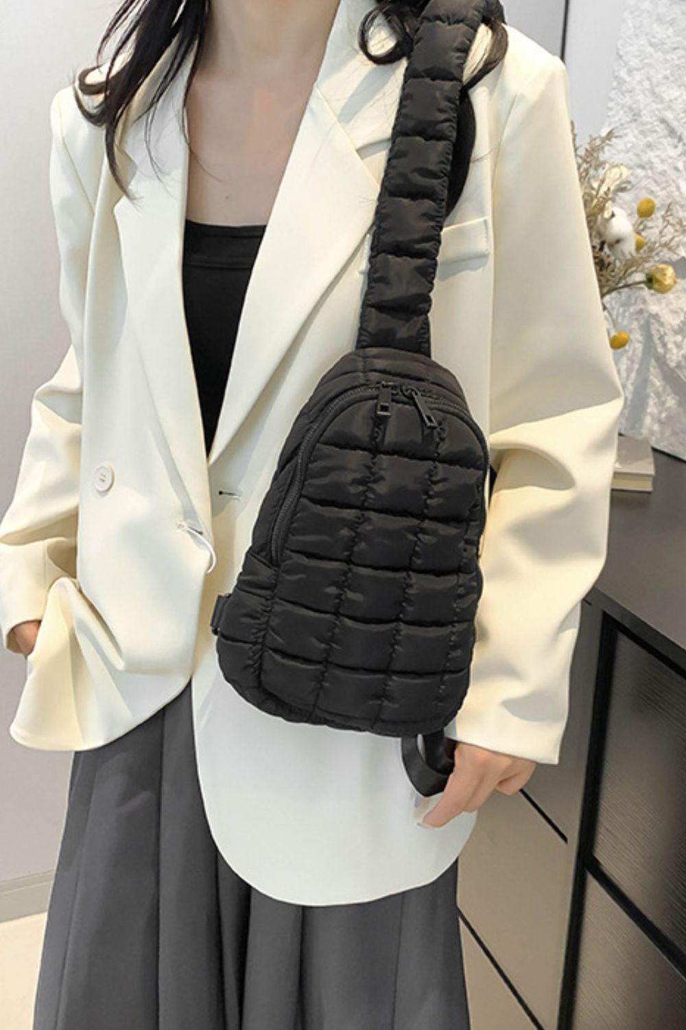 Olive Green Quilted Crossbody Bag