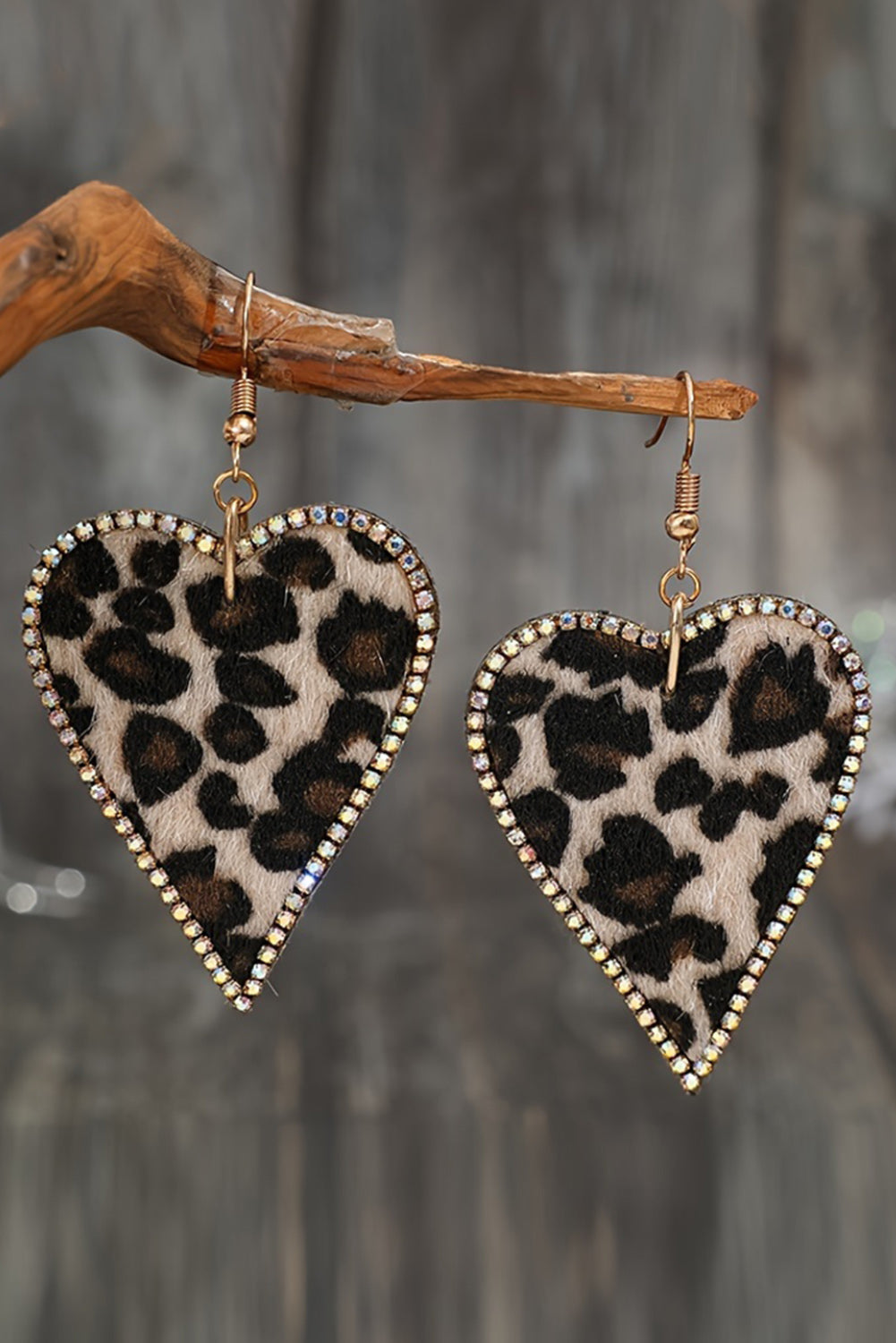 Bold Leopard Print Heart-Shaped Earrings with Sparkling Rhinestone Edges