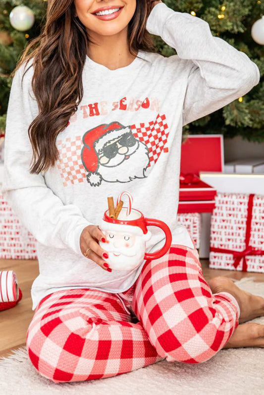 Claus Graphic Top Plaid Pants Lounge Set