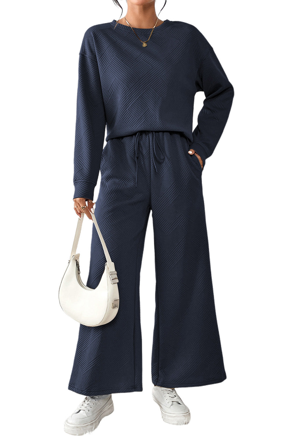 Textured Loose Slouchy Long Sleeve Top and Pants Set
