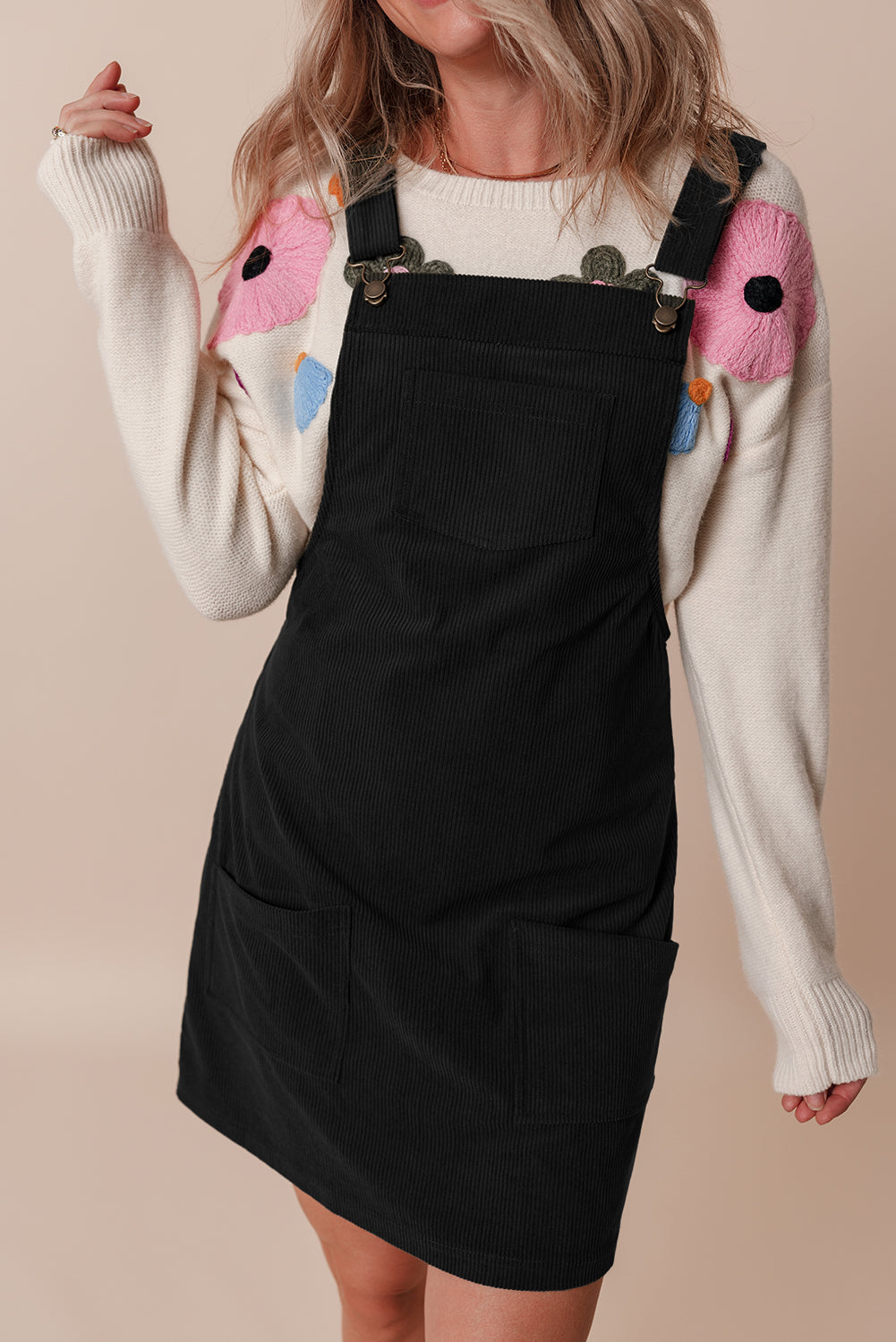 Front Pocket Sleeveless Corduroy Overall Dress