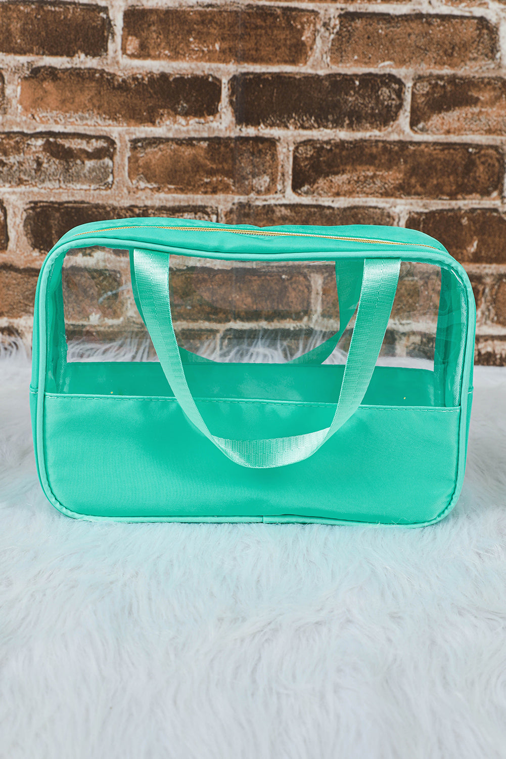 Mint Green TRAVEL Chenille Letter Clear Makeup Bag