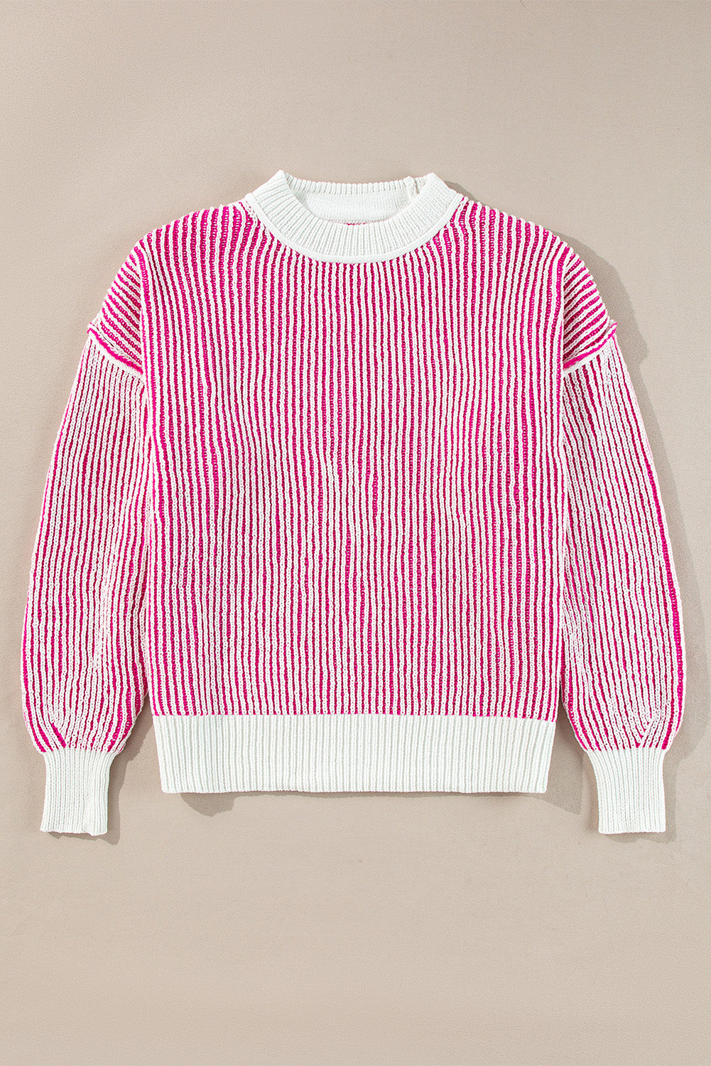Pink Striped Textured Sweater