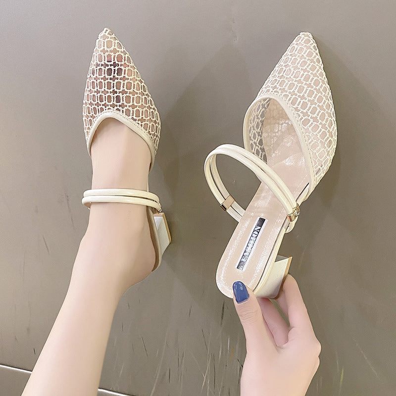 Sheer Point Toe Block Heel Sandals