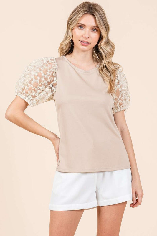 Mittoshop Round Neck Puff Sleeve Top