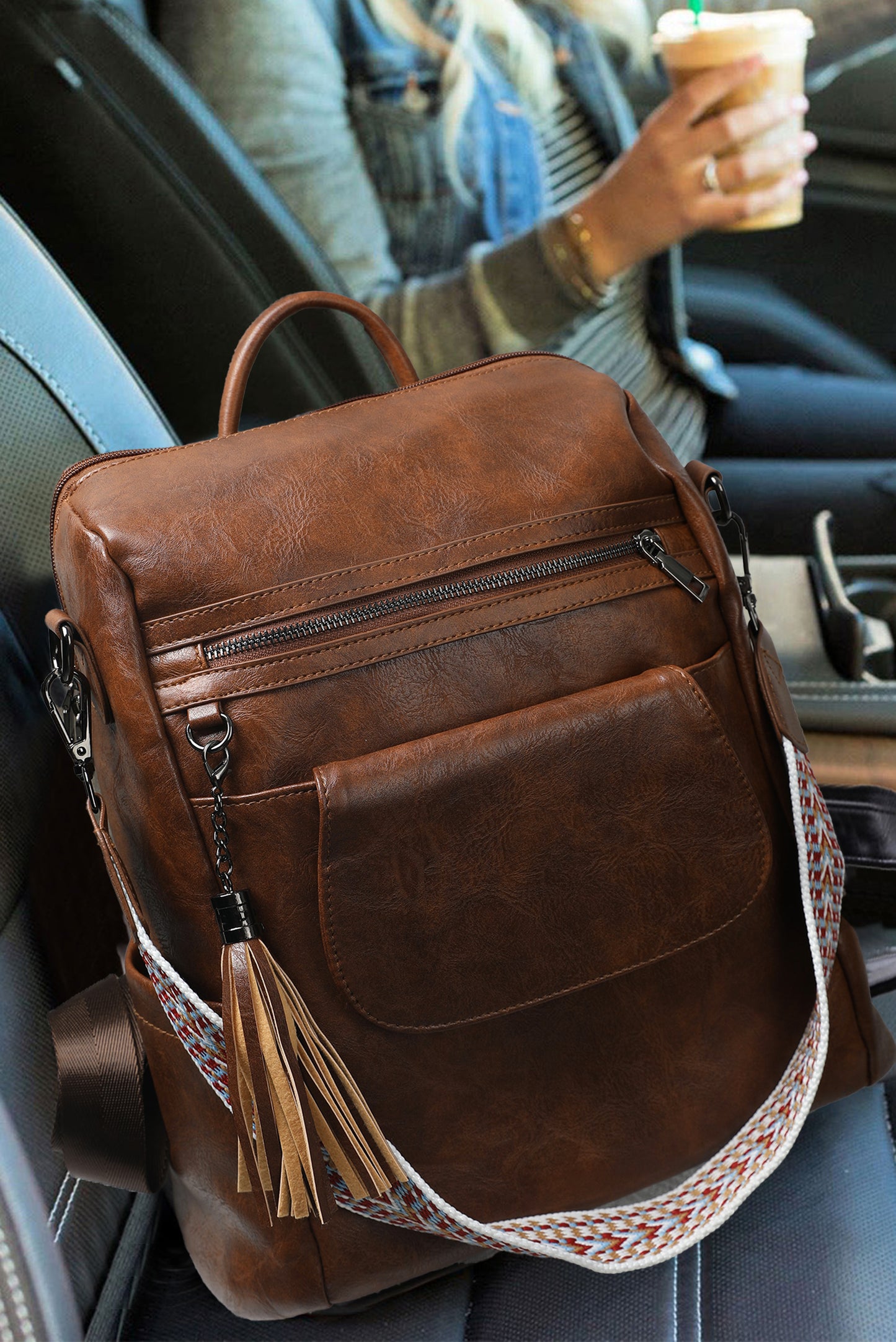 Dark Brown Tassel Retro Backpack