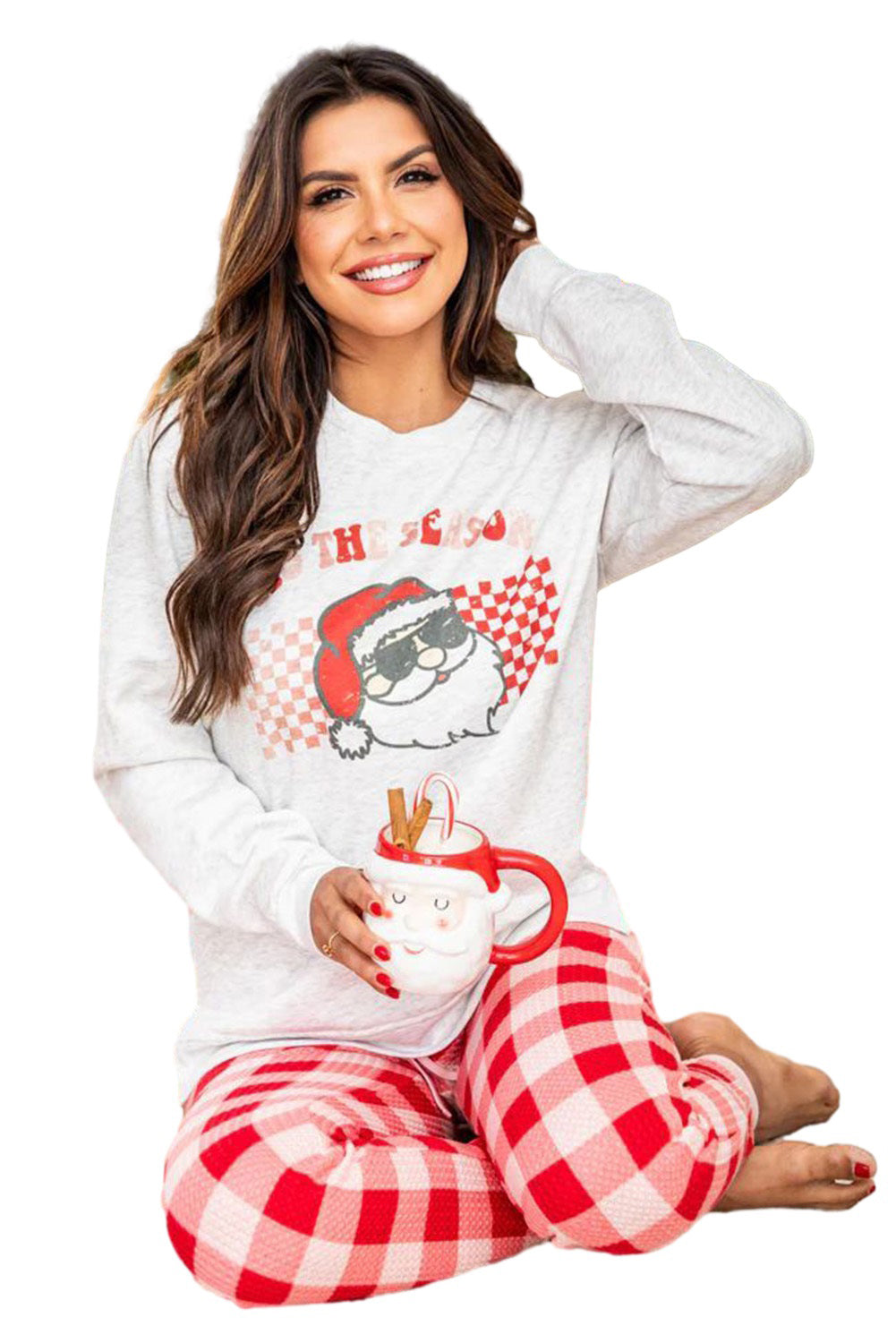 Claus Graphic Top Plaid Pants Lounge Set