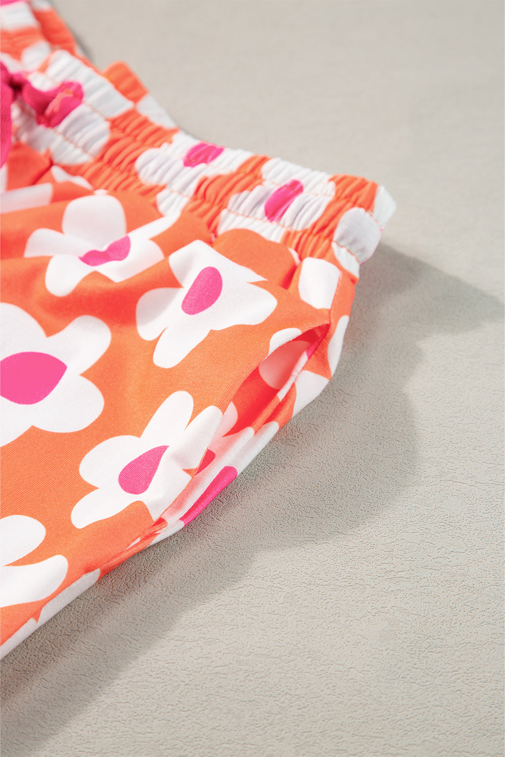 Orange Floral Print Short Sleeve Shirt Pajamas Set